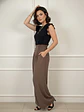 Pantalón Palazzo Mujer Café Estilo Lino  - Miniatura 3