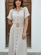 Vestido Camisero Midi Mujer Beige con Cinturón - Miniatura 6