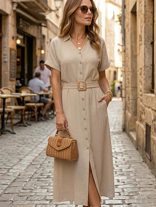 Vestido Camisero Beige Minimalista | Carobaska