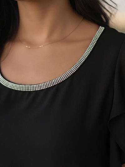 Vestido Negro Mujer de Gasa con Brillos de Fiesta