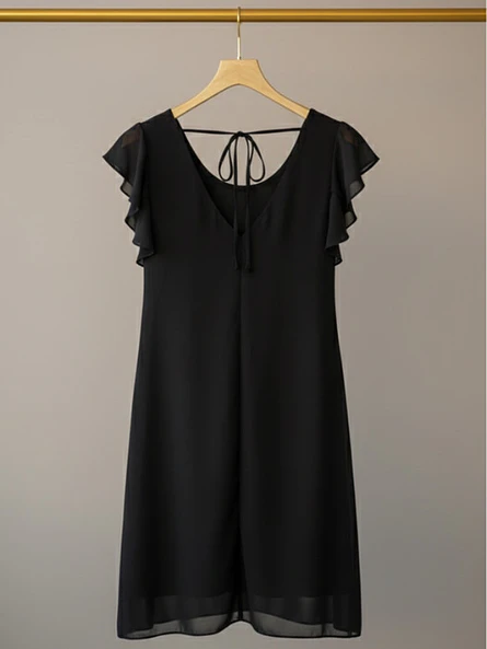 Vestido Negro Mujer de Gasa con Brillos de Fiesta 4