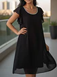 Vestido Negro Mujer de Gasa con Brillos de Fiesta - Miniatura 5