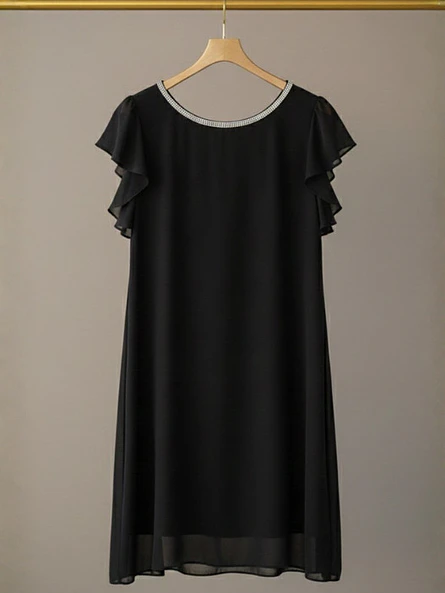 Vestido Negro Mujer de Gasa con Brillos de Fiesta 6