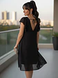 Vestido Negro Mujer de Gasa con Brillos de Fiesta - Miniatura 7