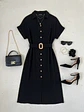 Vestido Camisero Midi Negro con Cinturón Primavera Verano - Miniatura 1