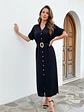 Vestido Camisero Midi Negro con Cinturón Primavera Verano - Miniatura 3
