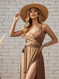 Vestido Envolvente Beige Mujer Elegante Bicolor - Miniatura 1