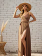 Vestido Envolvente Beige Mujer Elegante Bicolor - Miniatura 2