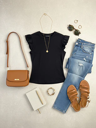 Polera Básica Mujer Negra de Rib | Carobaska