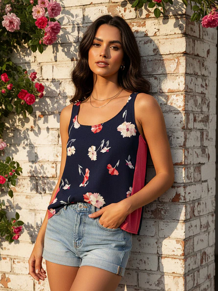 Polera Azul Mujer con Estampado Floral 3