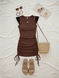 Vestido Café Mujer Drapeado con Mangas Plisadas  - Miniatura 6