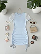 Vestido Celeste Mujer Drapeado con Mangas de Tul - Miniatura 3