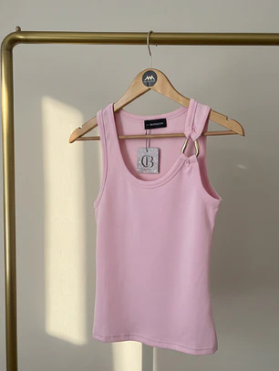 Polera Rosada Pastel Mujer Elegante detalle Dorado | Carobaska