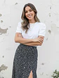 Falda Midi Mujer Negra con Estampado Floral y abertura - Miniatura 2