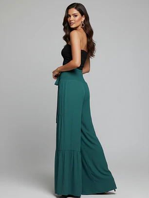 Pantalón Palazzo Mujer Verde Esmeralda Tiro Alto | Carobaska