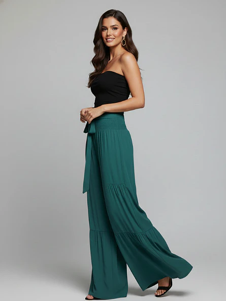 Pantalón Palazzo Mujer Verde Esmeralda Tiro Alto | Carobaska 3