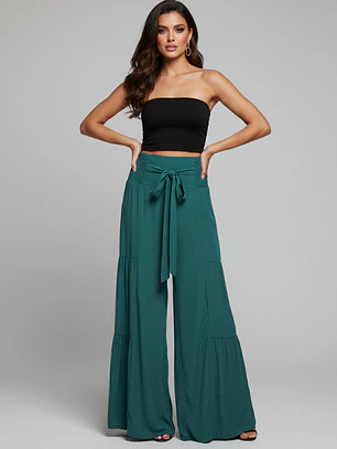 Pantalón Palazzo Mujer Verde Esmeralda Tiro Alto | Carobaska