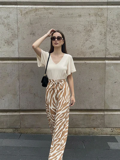 Enterito Largo Mujer Animal Print Cebra Camel
