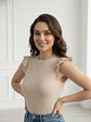 Polera Básica Beige Mujer Rib con Vuelos - Miniatura 3