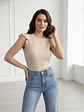 Polera Básica Beige Mujer Rib con Vuelos - Miniatura 1