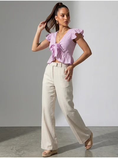 Top Lila Mujer con Broderie y Amarras