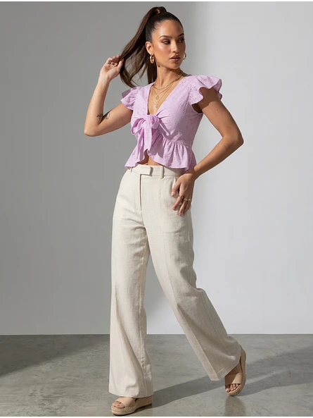Top Lila Mujer con Broderie y Amarras 2