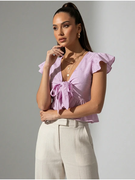 Top Lila Mujer con Broderie y Amarras 5