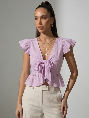 Top Lila Romántico con Broderie y Amarras Diseño de Autor |  Carobaska