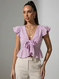 Top Lila Mujer con Broderie y Amarras - Miniatura 1