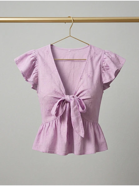 Top Lila Mujer con Broderie y Amarras 6