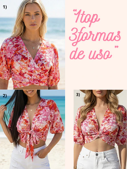 Top Floral Mujer con Lazo Multiforma Viscosa 3