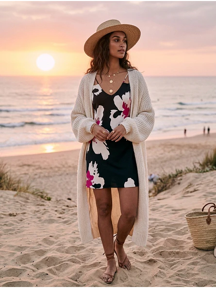 Vestido Mujer Negro con Estampado Floral 3