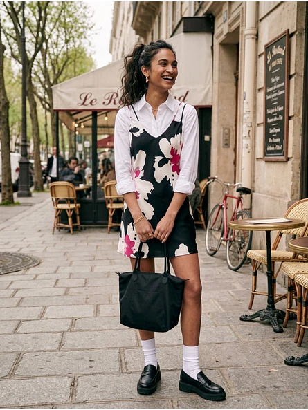 Vestido Mujer Negro con Estampado Floral 6