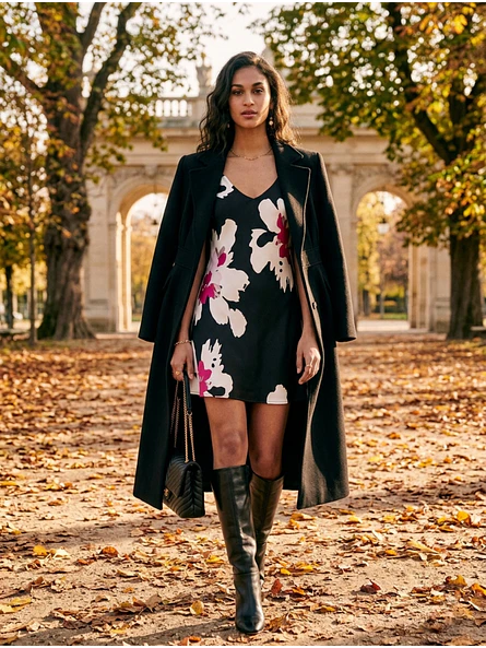 Vestido Mujer Negro con Estampado Floral 8