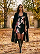 Vestido Mujer Negro con Estampado Floral - Miniatura 8