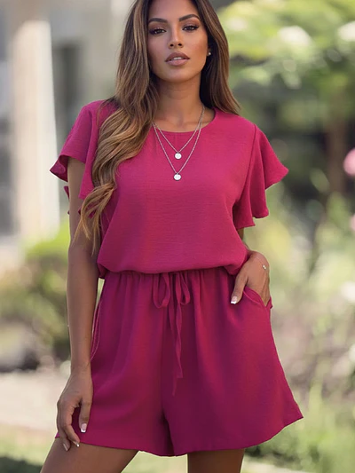 Enterito Corto Fucsia Mujer de Verano con Mangas Olán