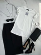 Polera Básica Blanca Mujer Rib con Vuelos - Miniatura 4