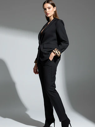 Blazer Negro Mujer con Detalle Animal Print | Carobaska