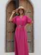 Vestido Camisero Midi Fucsia con Cinturón Primavera Verano - Miniatura 2