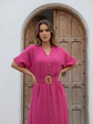 Vestido Camisero Midi Fucsia con Cinturón Primavera Verano - Miniatura 3