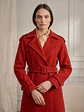 Abrigo Largo Rojo Mujer de Paño Lana con Cinturón - Miniatura 4