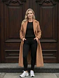 Abrigo Largo Beige Mujer de Paño Lana con Cinturón - Miniatura 4