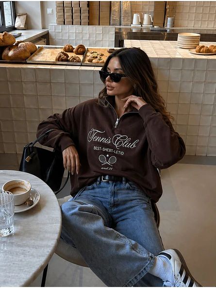 Poleron Oversize Mujer Forrado Medio Cierre | Tennis Club 3