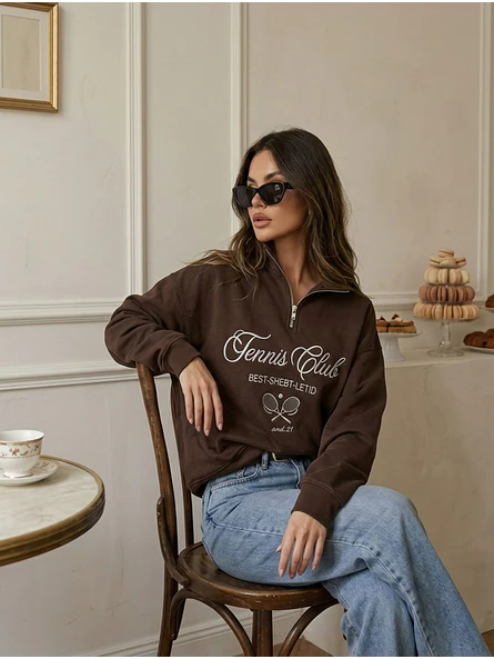 Poleron Oversize Mujer Forrado Medio Cierre | Tennis Club 1