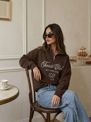 Poleron Oversize Mujer Forrado Medio Cierre | Tennis Club