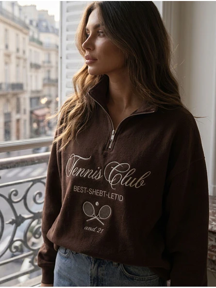 Poleron Oversize Mujer Forrado Medio Cierre | Tennis Club 2