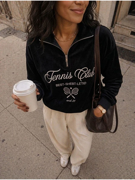 Poleron Oversize Mujer Forrado Medio Cierre | Tennis Club 7