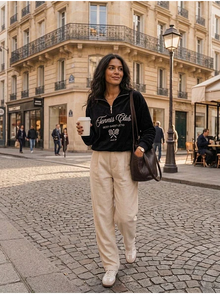 Poleron Oversize Mujer Forrado Medio Cierre | Tennis Club 8