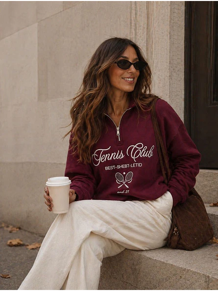 Poleron Oversize Mujer Forrado Medio Cierre | Tennis Club 13