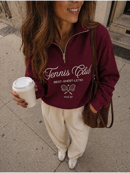 Poleron Oversize Mujer Forrado Medio Cierre | Tennis Club 14